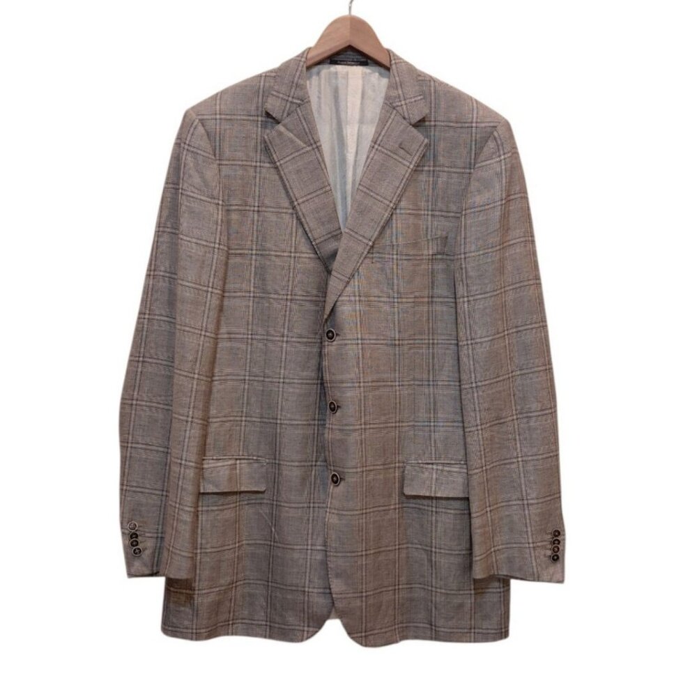 Baumans‎ Ermenegildo Zegna Blazer Sport Coat 3-Button Linen Wool Checked Blazer